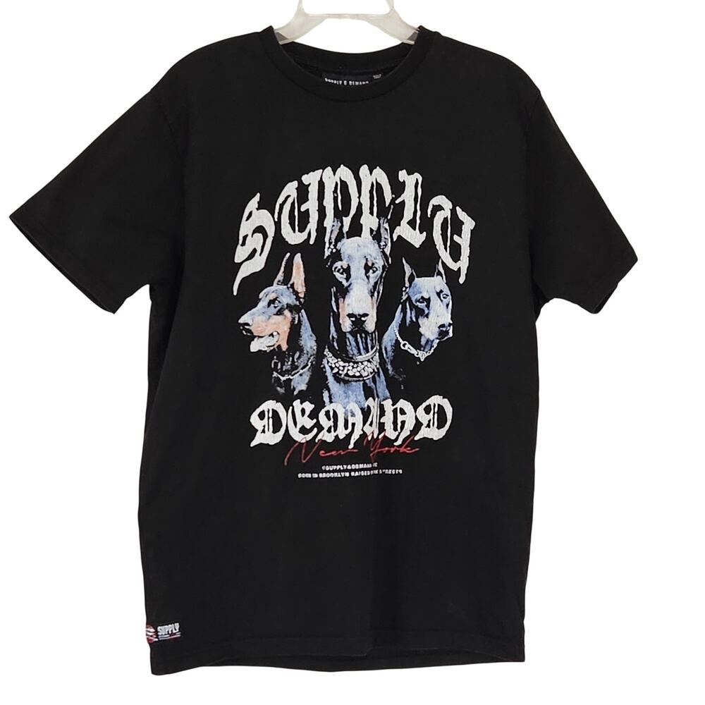 Supply & Demand NY Graphic Tee Black Doberman T-Shirt Size L